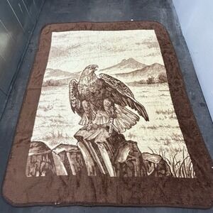 Vintage San Marcos Blanket Bald Eagle Perched Reversible Brown W:71 L:91